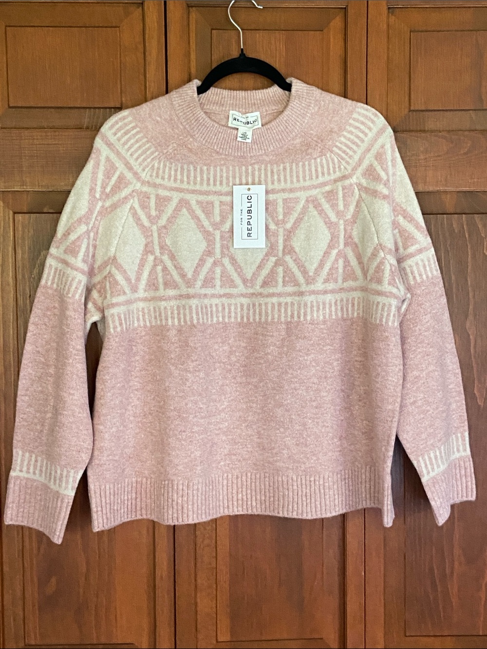 🏷️ BNWT For The Republic Pink and Cream Patterned Cowl Sweater